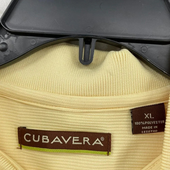 Cubavera Polo Shirt Mens Sz XL Yellow Striped Ribbed Collared Regular Side Slit - Picture 9 of 10